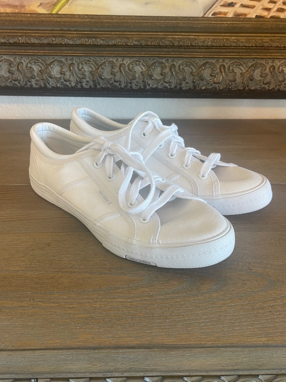 Skechers White Canvas Utopia Memory Foam Sneakers Lace Ups Comfort Versatile 9 - Picture 8 of 8